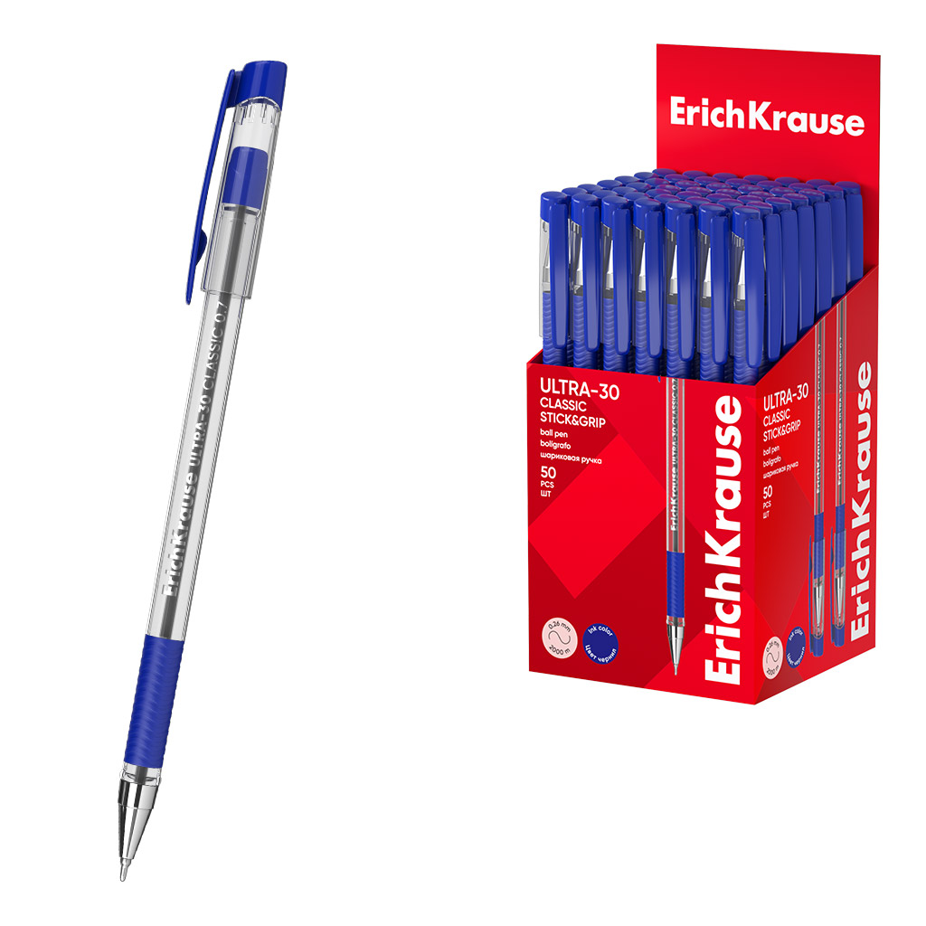 

Ручка шариковая синяя 0,7мм Ultra-30 Stick&Grip Classic Super Glide Technology ERICH KRAUSE 63683