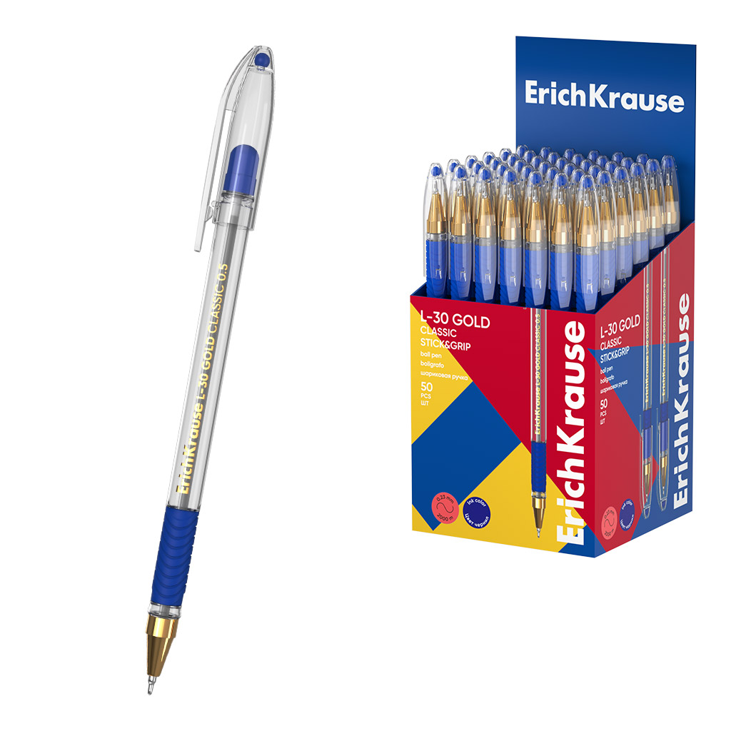 

Ручка шариковая синяя 0,5мм L-30 Gold Stick&Grip Classic Super Glide Technology ERICH KRAUSE 63115