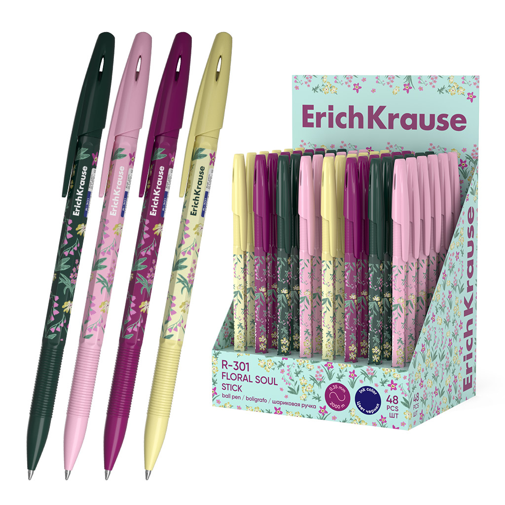 

Ручка шариковая синяя 0,7мм R-301 Stick Floral Soul корпус ассорти ERICH KRAUSE 63078