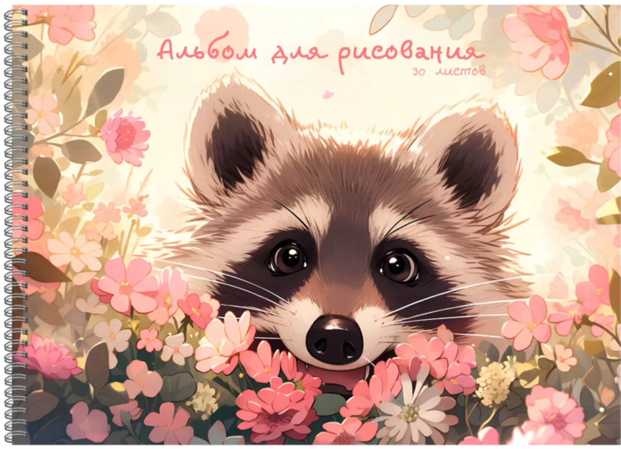 

Альбом для рисования А4 30л гребень Енот в цветах выб.лак 110г/м2 Listoff АСЛ302628 (жен)