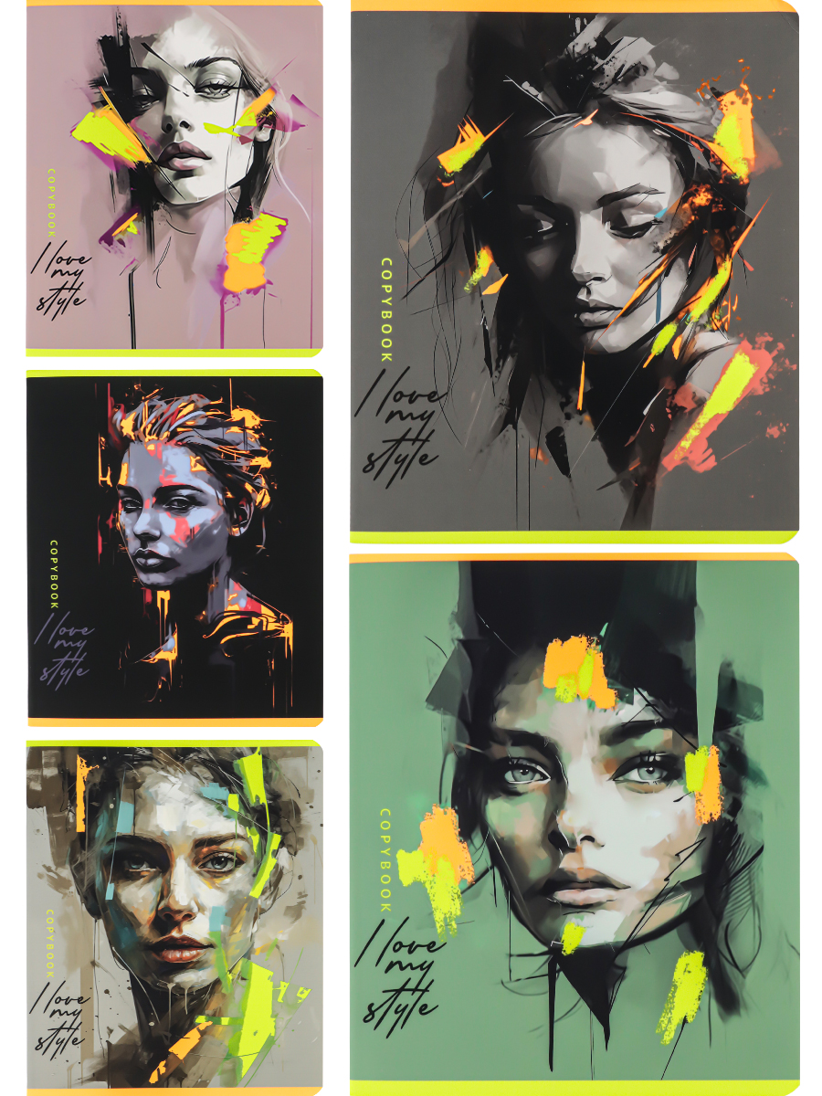 

Тетрадь А5 48л клетка скрепка мелов.картон Женские портреты soft-touch ассорти Collezione 48-5174