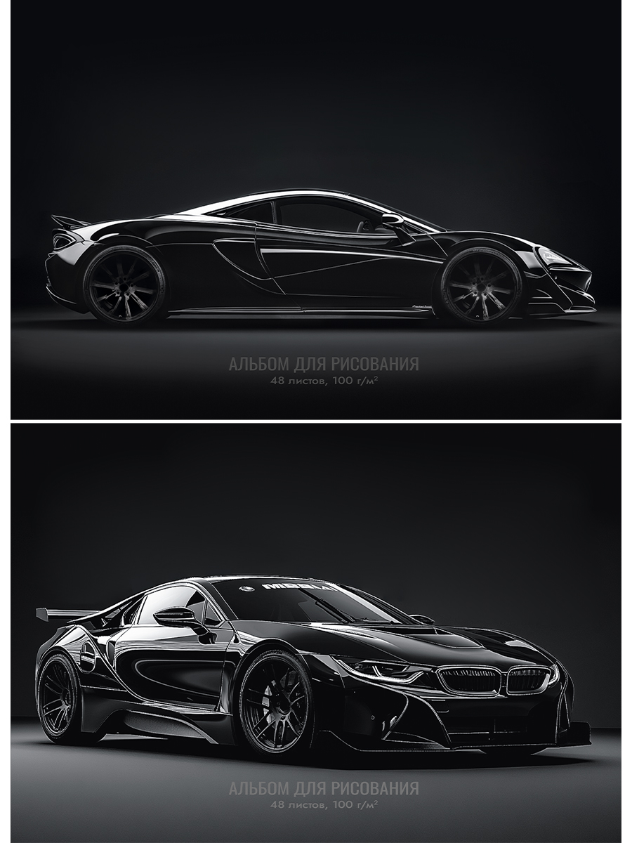 

Альбом для рисования А4 48л склейка Черные автомобили ассорти 2 диз. 100г/м2 PROF-PRESS 48-3920 (муж)