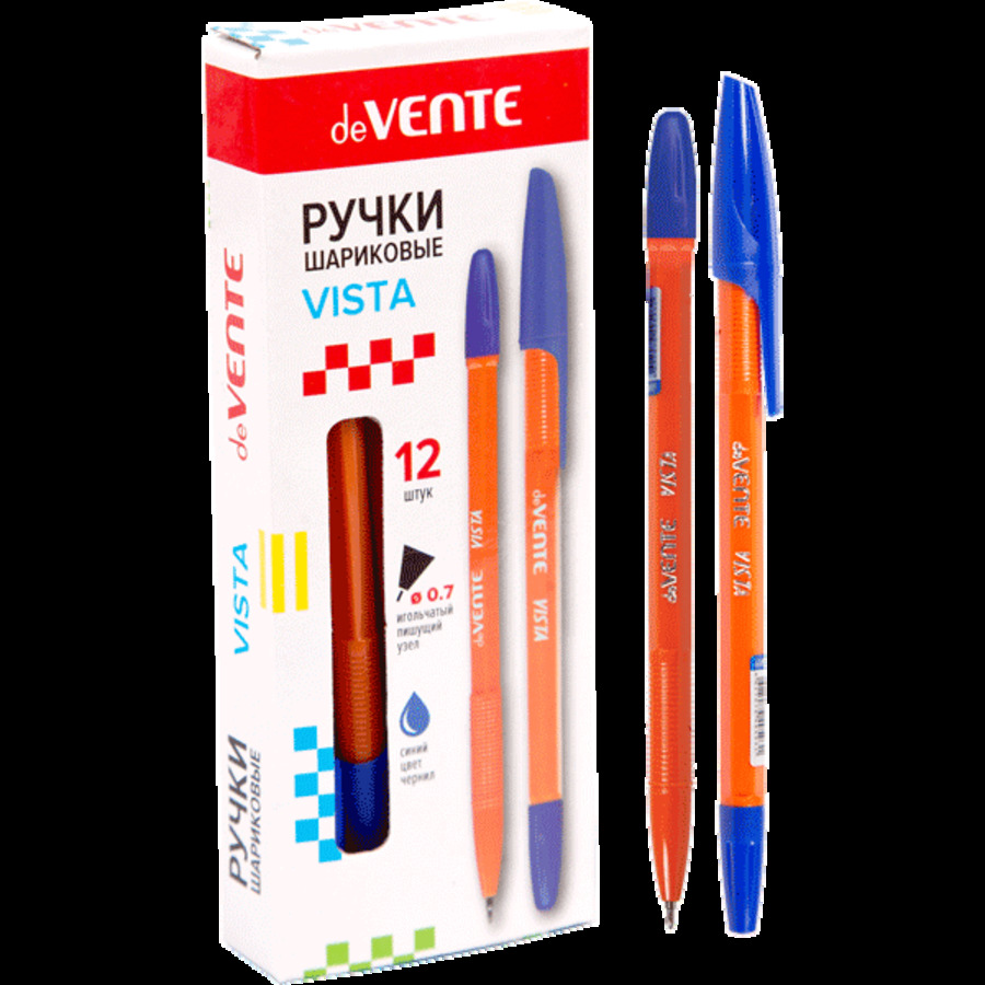 

Ручка шариковая синяя 0,7мм Vista желтый корп. игольч.стерж. deVENTE 5073328
