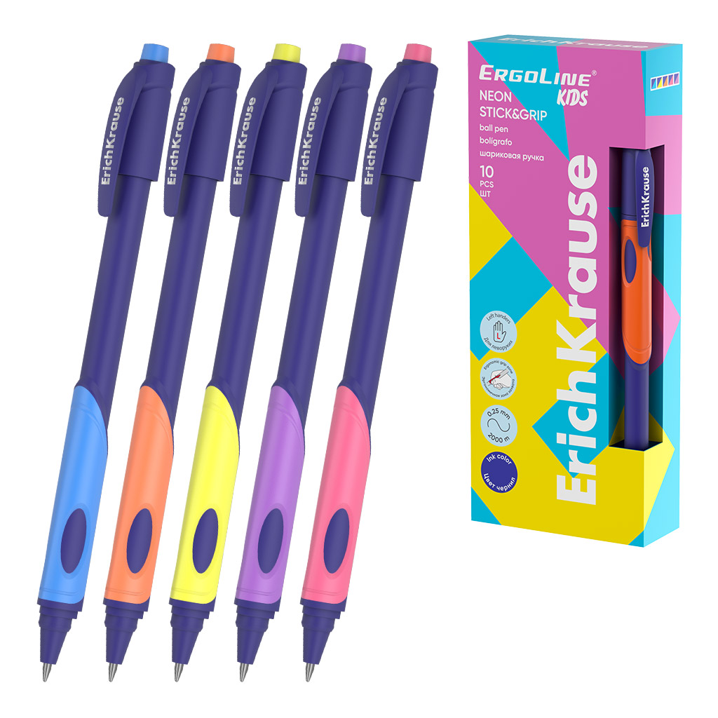 

Ручка шариковая для левшей 0,5мм синяя Stick&Grip Neon Super Glide Technology ERICH KRAUSE 63116