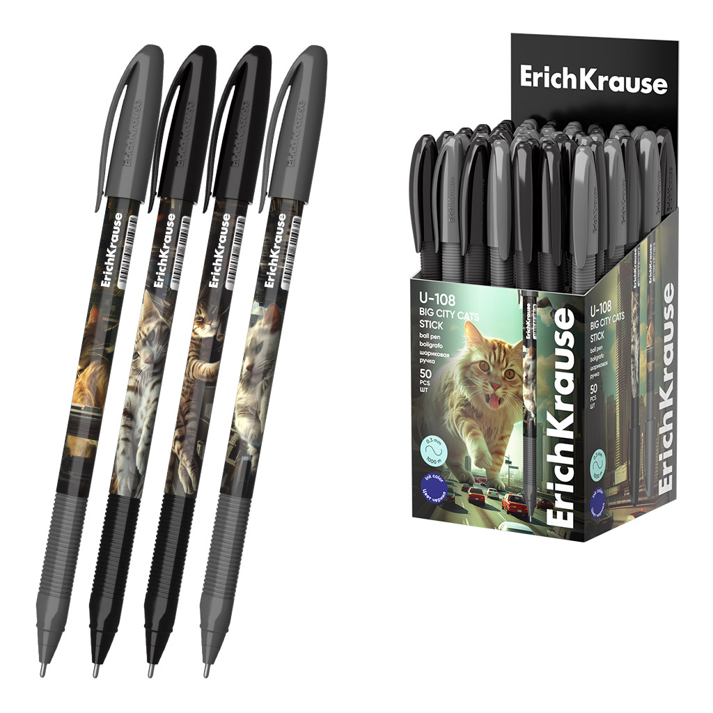 

Ручка шариковая синяя 1,0мм U-108 Stick Big City Cats Ultra Glide Technology ERICH KRAUSE 63103