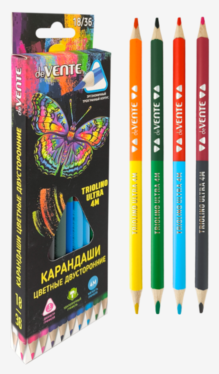 

Карандаши цветные 36цв 18шт 3-гран. дерево двусторонние Triolino Ultra 4М карт.уп. deVENTE 5025500