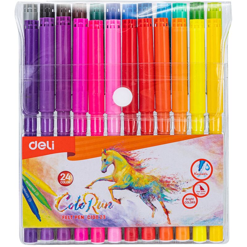 

Фломастеры 24цв смываемые круглые вент. колпачок блистер ColoRun DELI EC10023