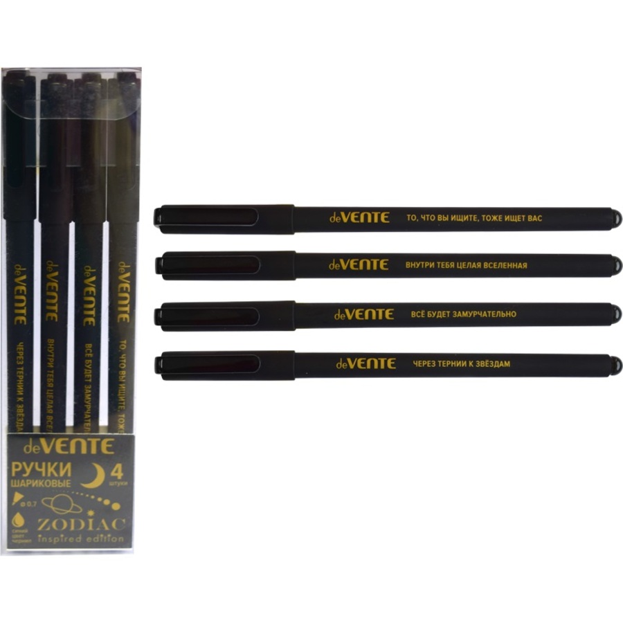 

Ручка шариковая Набор 4шт синие 0,7мм Zodiac кругл.черный корп. soft touch блистер deVENTE 5073346