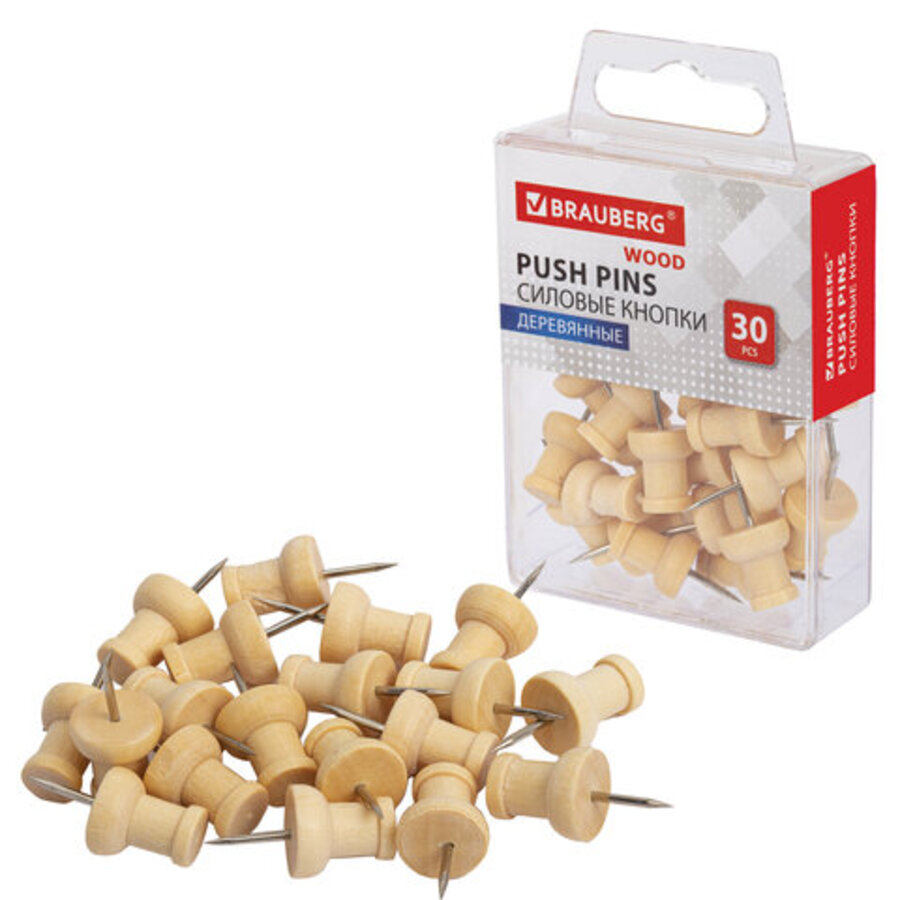 Кнопки силовые деревянные 30шт Wood BRAUBERG 272759 115₽