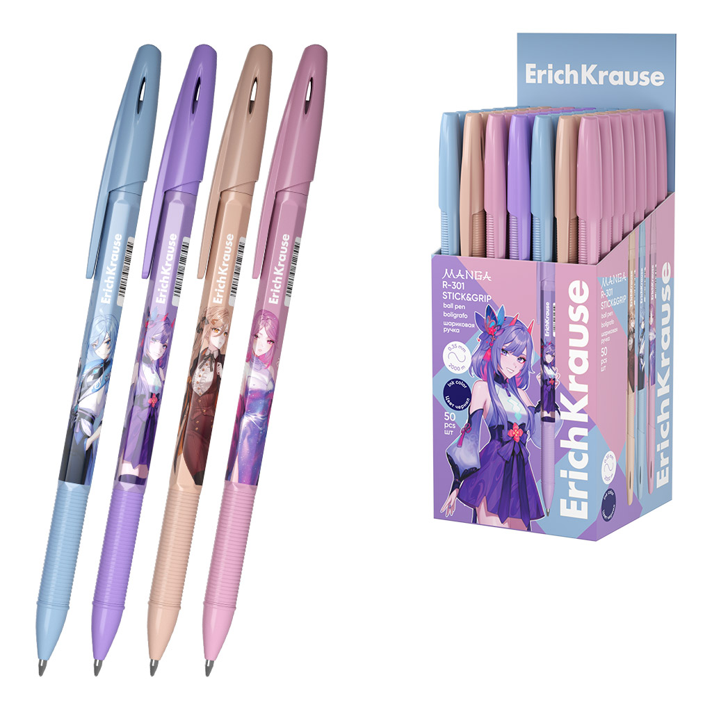 

Ручка шариковая синяя 0,7мм R-301 Stick&Grip Manga ERICH KRAUSE 63910