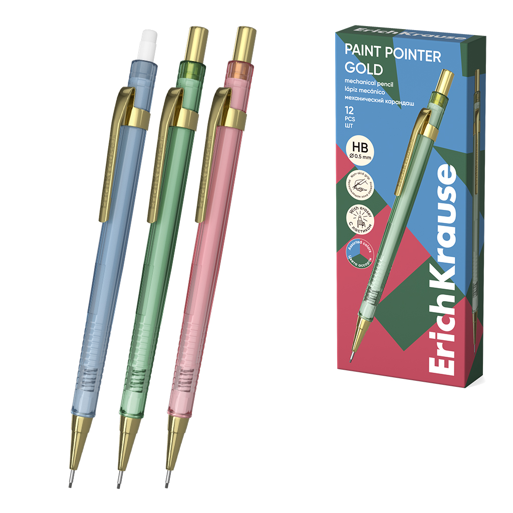 

Карандаш автомат. 0,5мм НВ Paint Pointer Gold с ластиком ERICH KRAUSE 62780