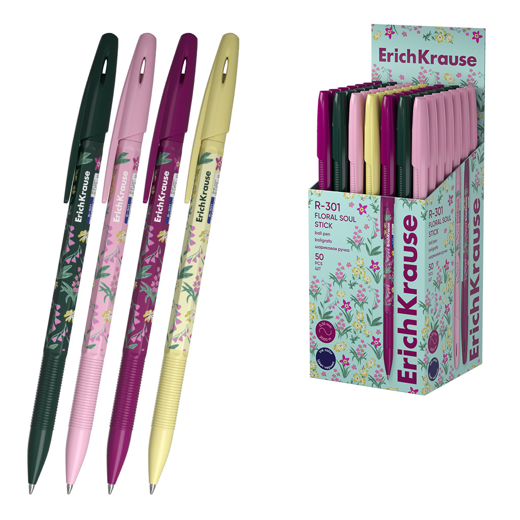 

Ручка шариковая синяя 0,7мм R-301 Stick Floral Sou ERICH KRAUSE 63077