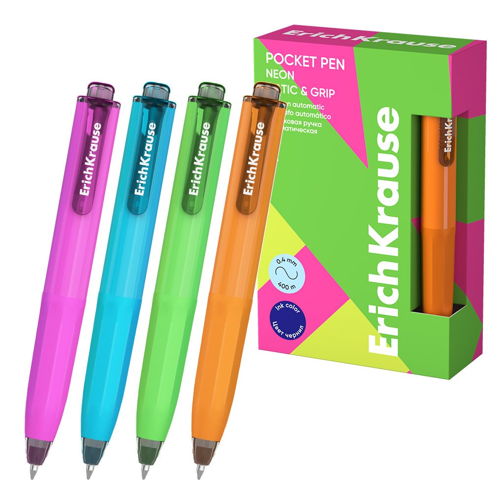 

Ручка шариковая автоматическая синяя 0,5мм Poсket Pen Matic&Grip Neon 63686