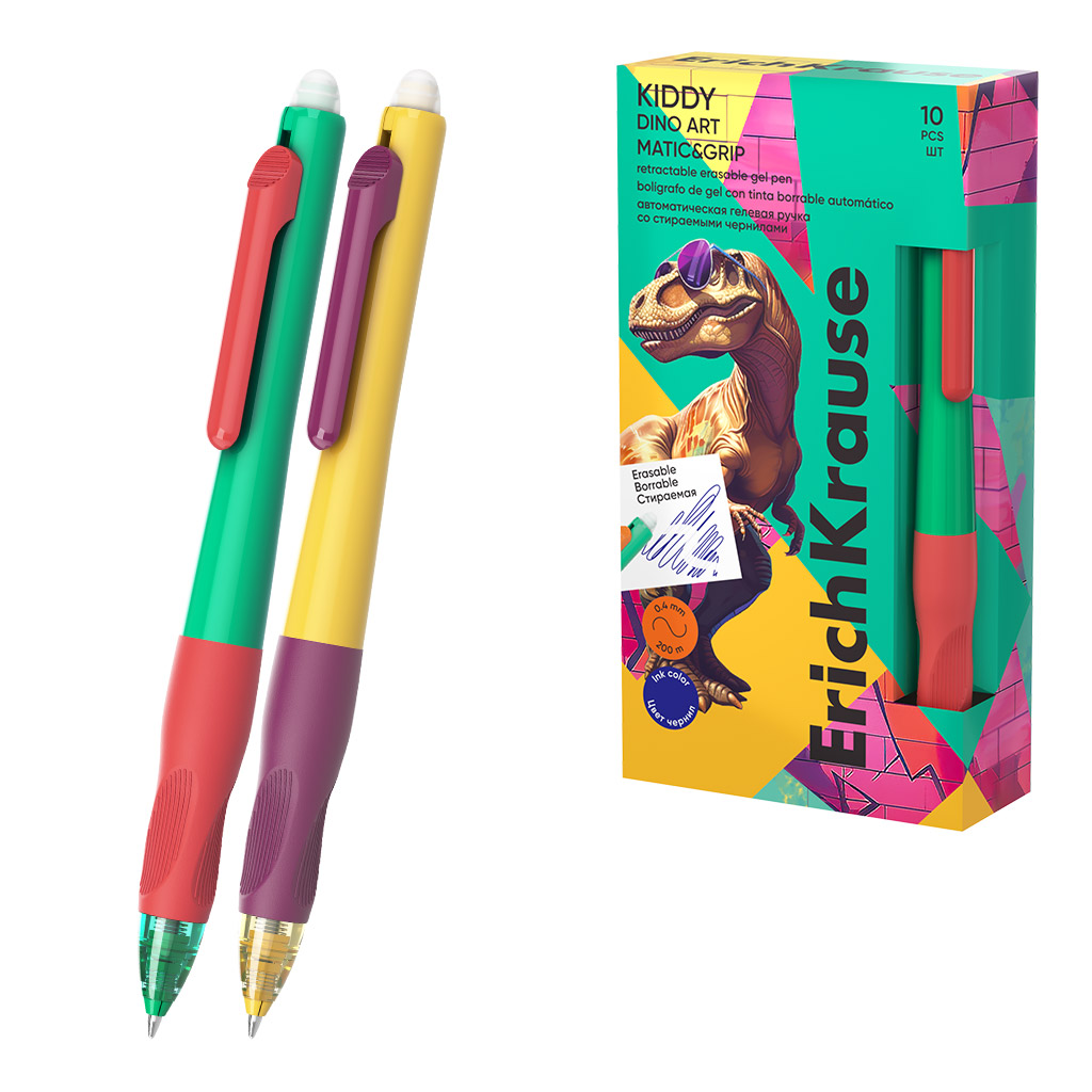 Ручка гелевая автом синяя 05мм Kiddy Matic Grip Dino Art стираемая резиндерж ERICH KRAUSE 63696 134₽