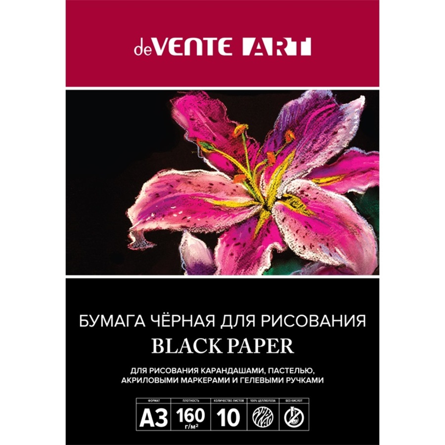 

Папка для рисования А3 10л Art черная пласт. пакет 160г/м2 deVENTE 2135402