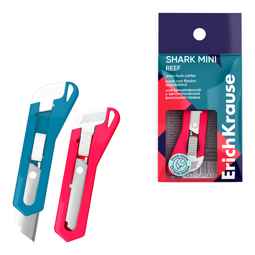 

Нож канцелярский 13мм Shark Mini Reef фиксатор ассорти ERICH KRAUSE 62756