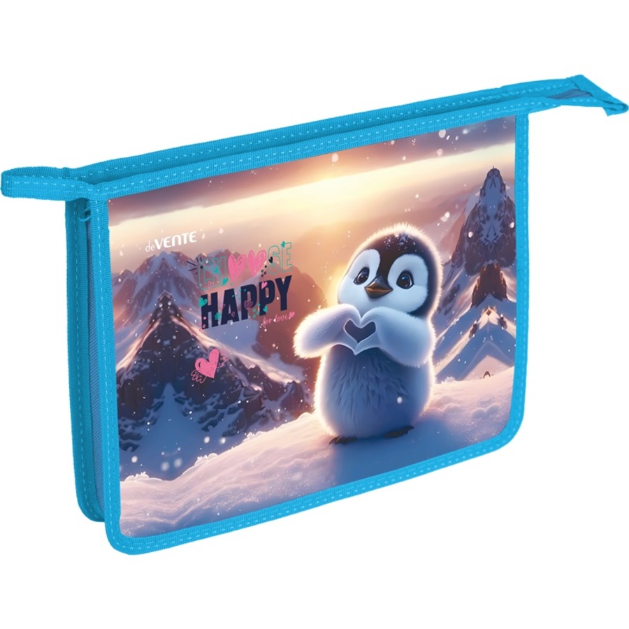 Папка для тетрадей пластик молния сверху А5 1отд Happy Pinguin с расширением deVENTE 8056592 жен 166₽