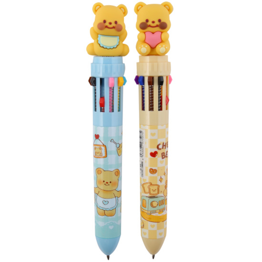 Ручка шариковая автоматическая 10-ти цветная 0,7мм Inmorning Butter bear ассорти Кокос 252092