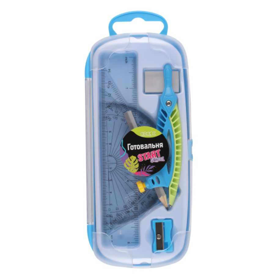 Набор чертежный 7пр. StartSchool голубой пласт.футляр Кокос 231381