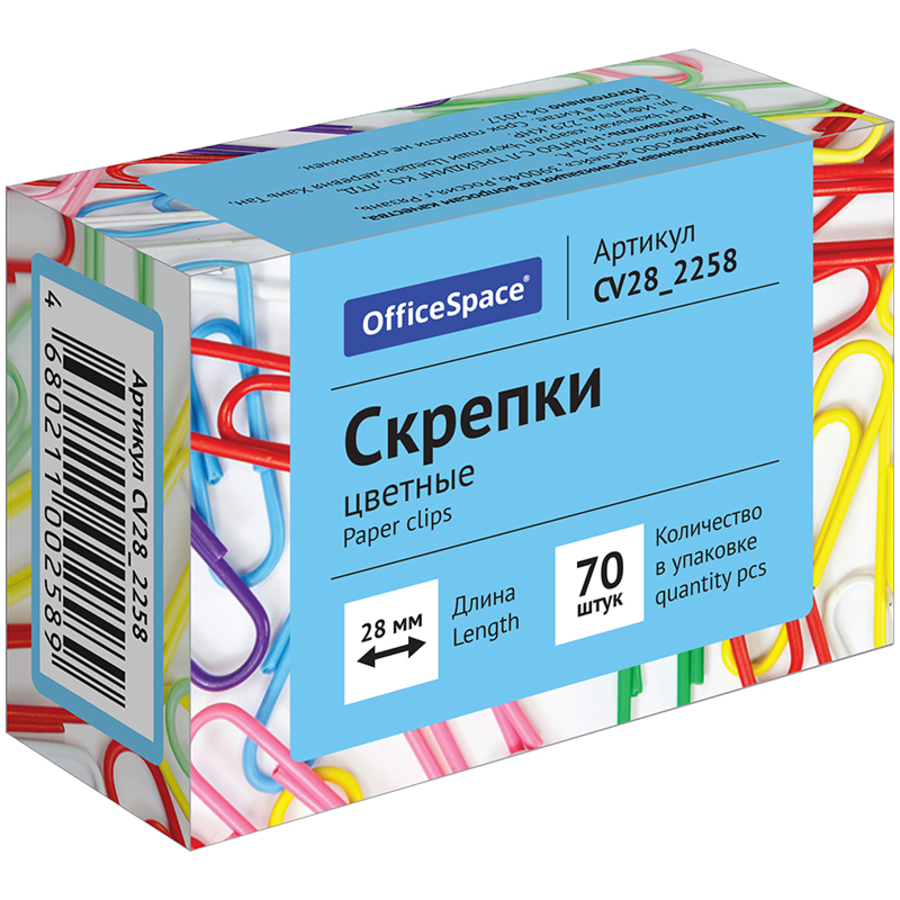

Скрепки 28мм 70шт цветные OfficeSpace CV28_2258