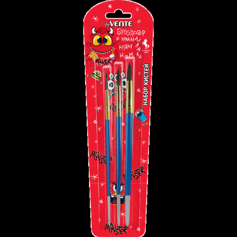 

Кисть набор 3шт пони №2,4,7 Monster в картонном блистере deVENTE 8072225