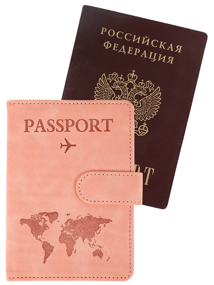 Обложка для паспорта А6 кожзам розовая с картхолдером на магните Путешествие MILAND ОП-9615 418₽