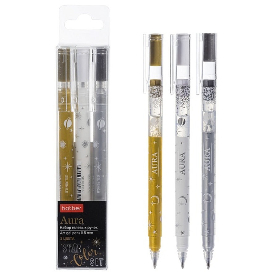Ручка гелевая Набор 3цв 08мм Aura HATBER GP_091119 132₽