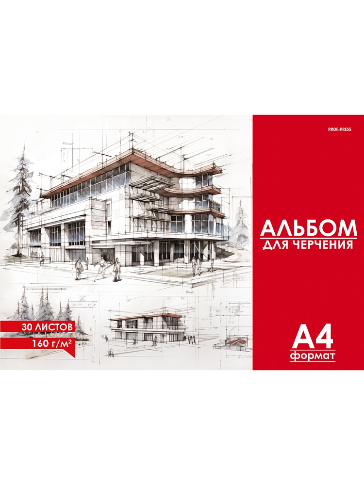 Альбом для черчения А4 30л склейка Чертеж здания-2 160гм2 PROF-PRESS 30-1888 117₽