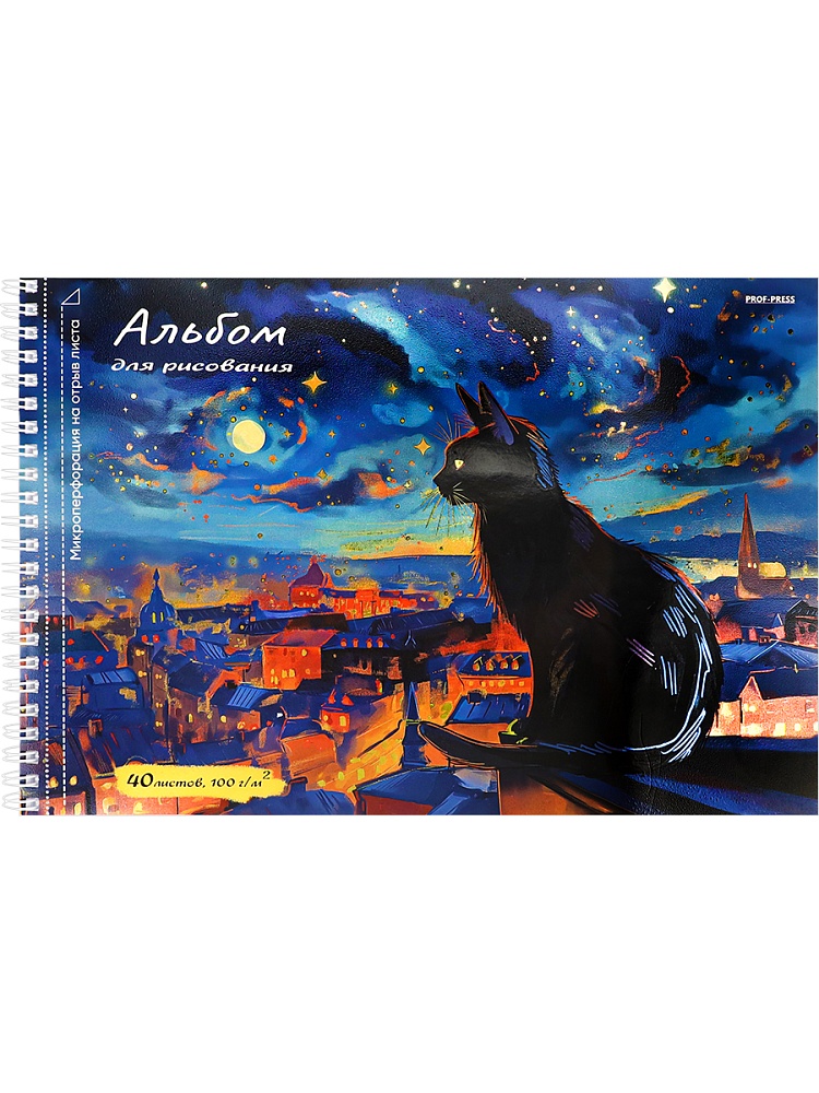 

Альбом для рисования А4 40л гребень Котик и ночной город перфорация 100г/м2 PROF-PRESS 40-2283 (уни)