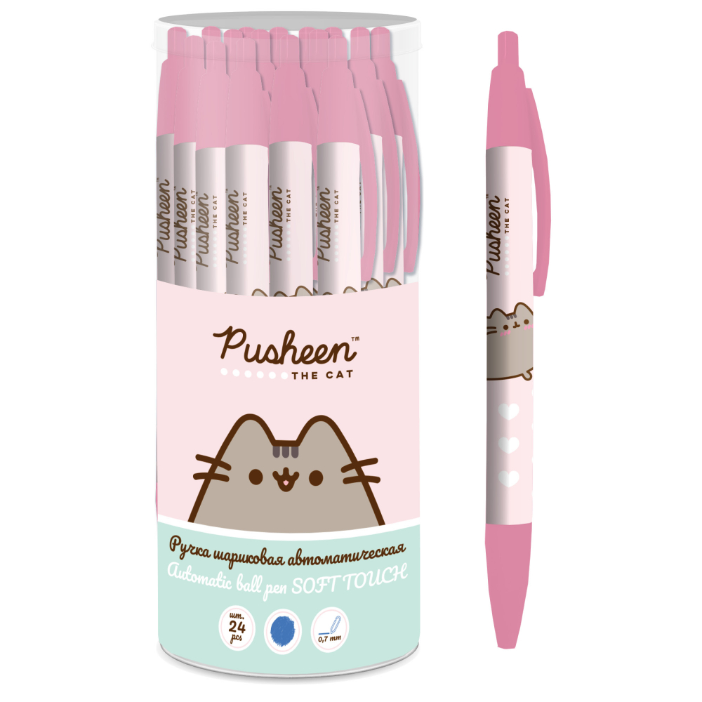 Ручка шариковая автоматическая синяя 07мм Pusheen soft-touch Академия Холдинг PUKB-US1-135-PVC24 103₽