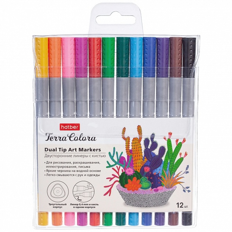 

Маркеры для скетчинга двухсторонние 12цв Terra Colora линер+кисть HATBER AM_067976