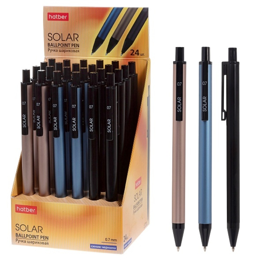 Ручка шариковая автоматическая 07мм синяя Solar маслосн ассорти корпус металл HATBER BP_085351 89₽