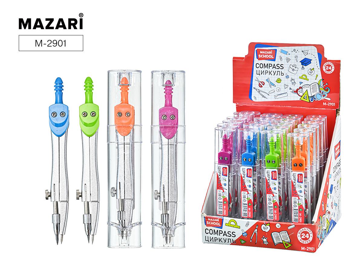 Циркуль металл пластфутляр ассорти 4 дизайна MAZARI M-2901 100₽