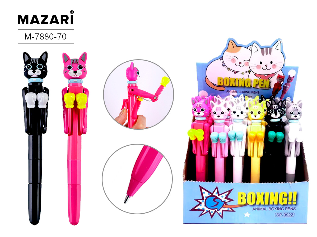 Ручка сувенирная шариковая синяя 10мм Boxing cat ассорти MAZARI M-7880-70 120₽