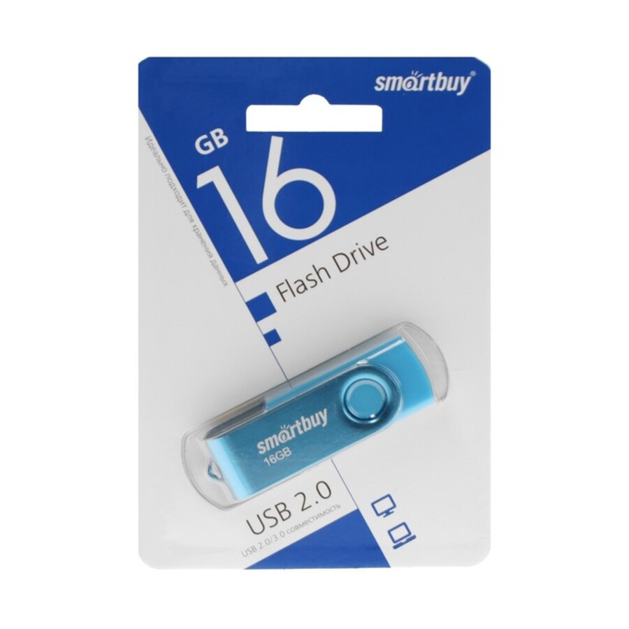 

USB - флешка 16GB ПамятьTwist USB 2.0 Flash Drive синий SMARTBUY SB016GB2TWB
