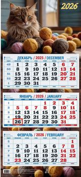 

Календарь 2026 3х-блочный 310х680мм Гребень Пушистый кот УФ-лак АТБЕРГ КБ14-26