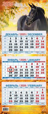 

Календарь 2026 3х-блочный 195х465мм Гребень МИНИ Год Лошади Вид 3 УФ-лак АТБЕРГ КМ05-26