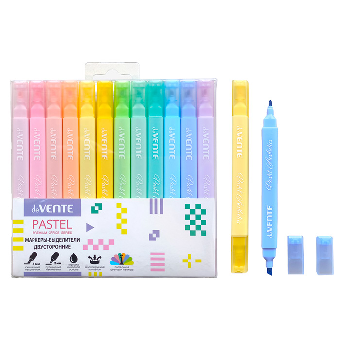 Текстовыделители набор 12цв 1-4мм Pastel двусторонние блистер deVENTE 5045406 276₽