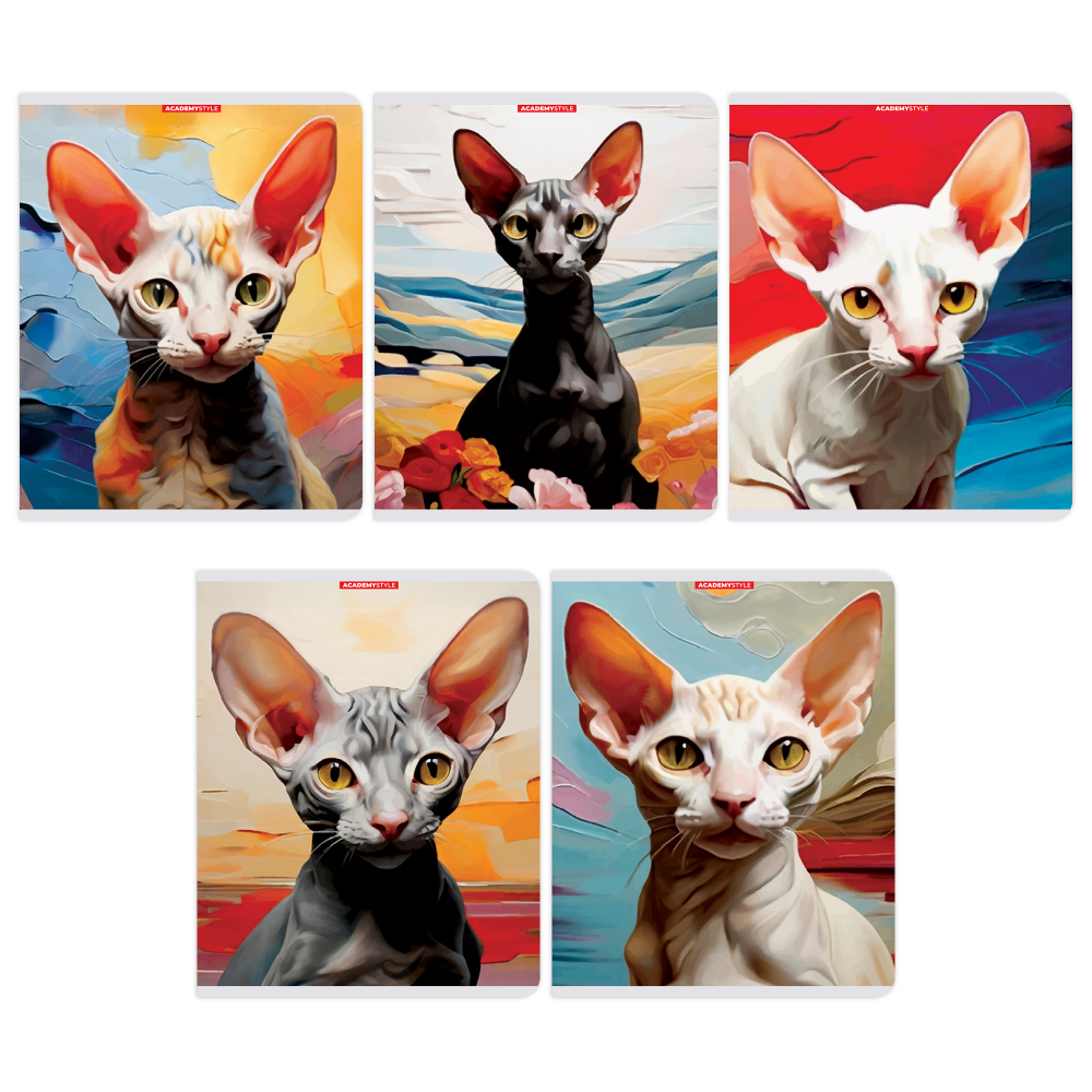 Тетрадь А5 96л клетка скрепка мелов.картон Сфинксы soft touch ассорти ACADEMY STYLE 15198/5