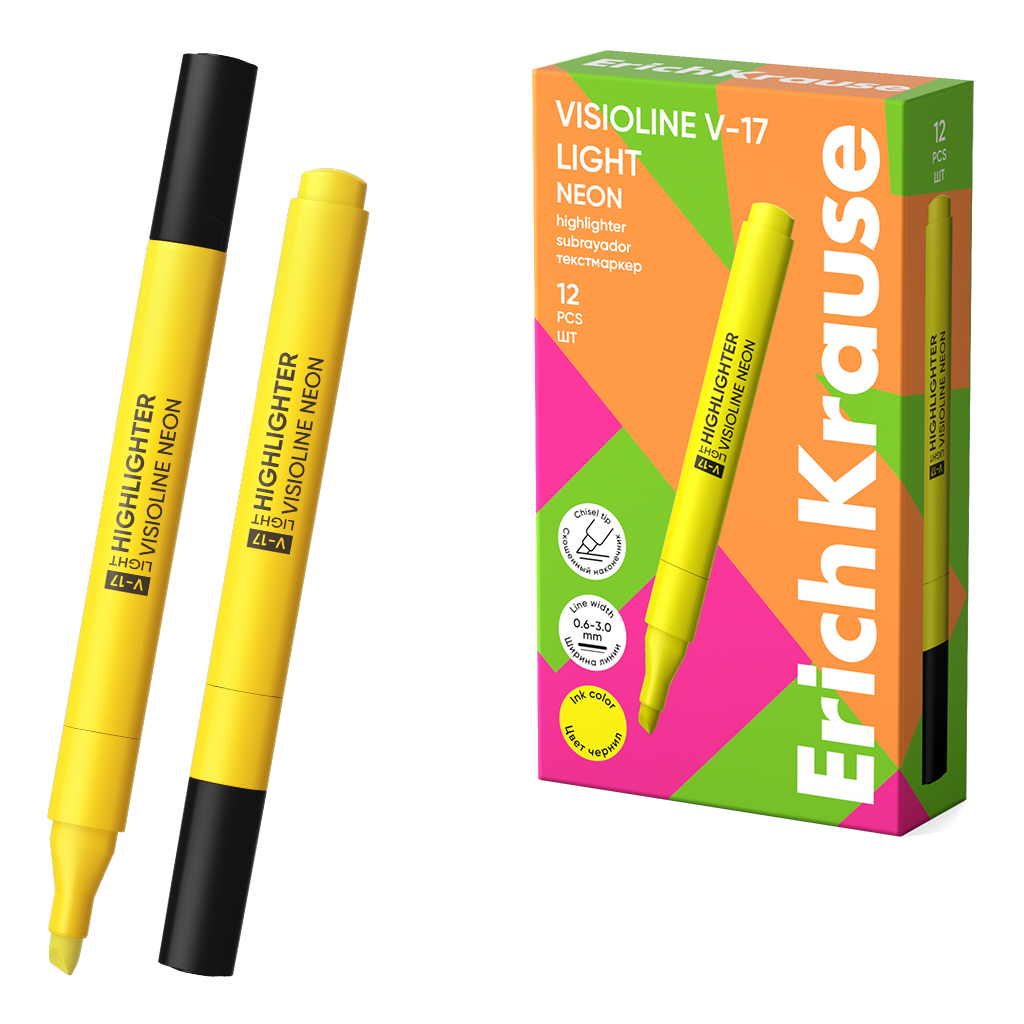 

Текстовыделитель 0,6-3мм Visioline V-17 light Neon Желтый ERICH KRAUSE 63556