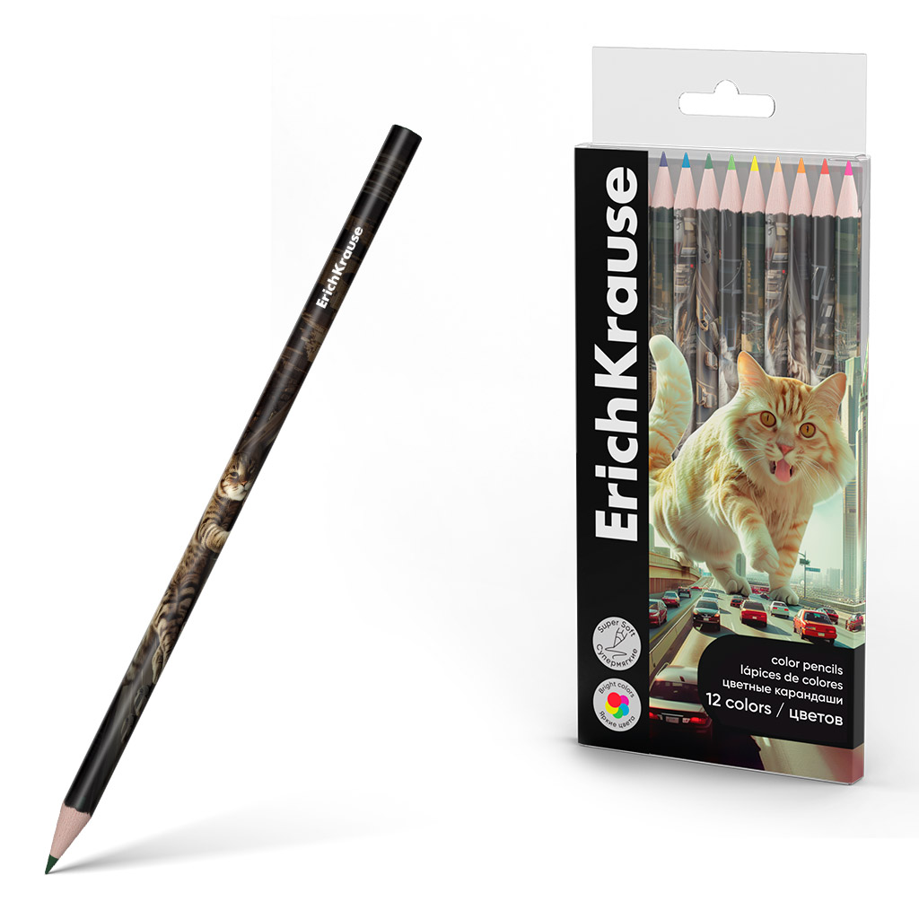 

Карандаши цветные 12цв круглые дерево Big City Cats пласт.уп. ERICH KRAUSE 62934