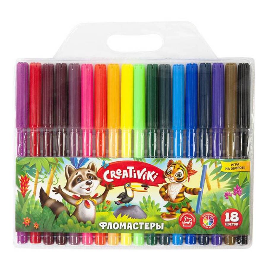 

Фломастеры 18цв круглые смываемые конусовид. вент.колпачок блистер CREATIVIKI ФЛВ18КР