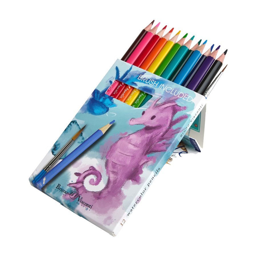 

Карандаши цветные акварельные 12цв Dream world + кисть карт.уп. BRUNO VISCONTI 30-0134