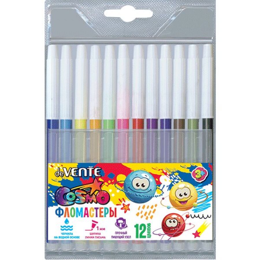 

Фломастеры 12цв круглые смываемые конусовид. невент.колпачок блистер Cosmo deVENTE 5081309