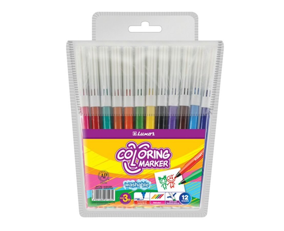 Фломастеры 12цв круглые смываемые конич вентколпачок блистер Coloroing LUXOR 610112WT 180₽