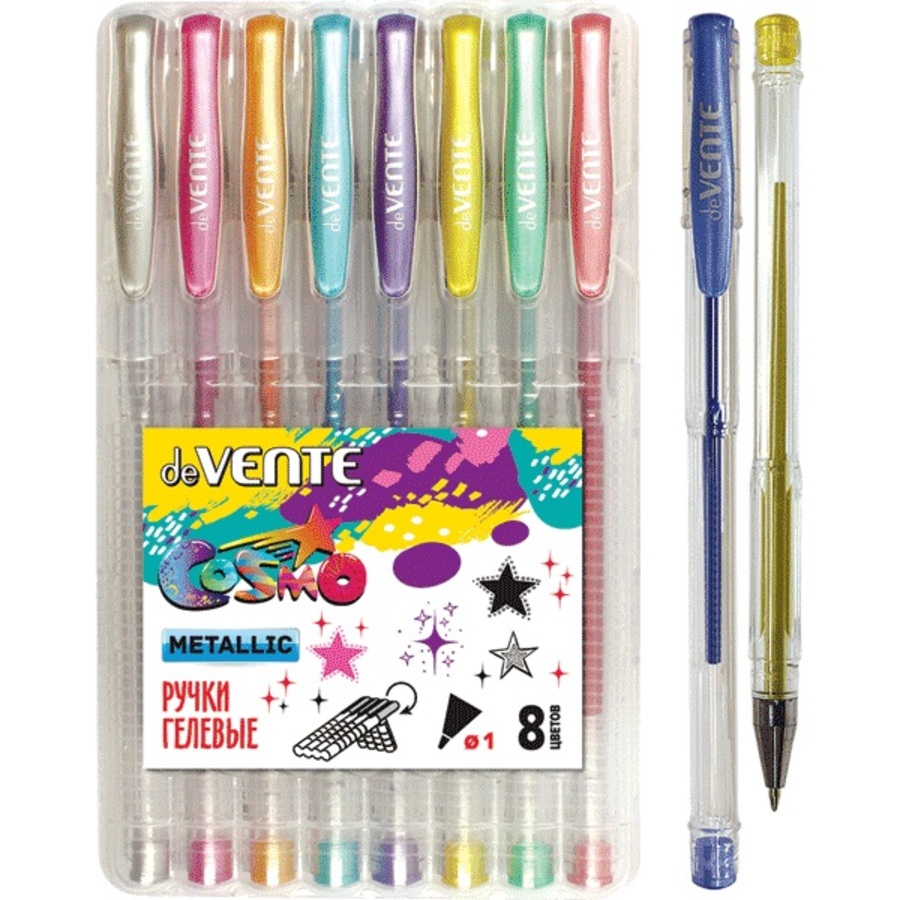 

Ручка гелевая Набор 8цв 1,0мм Cosmo Metallic проз.корп. мет.нак. блистер deVENTE 5051046