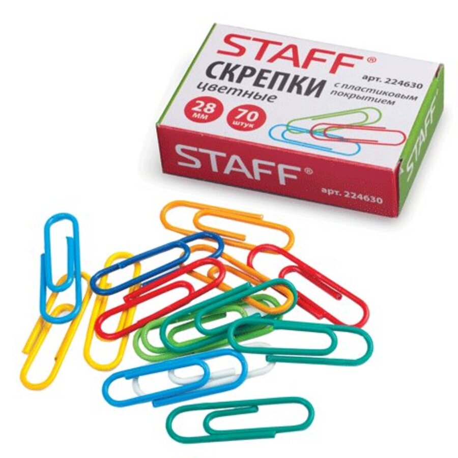 

Скрепки 28мм 70шт цветные к/к STAFF 224630