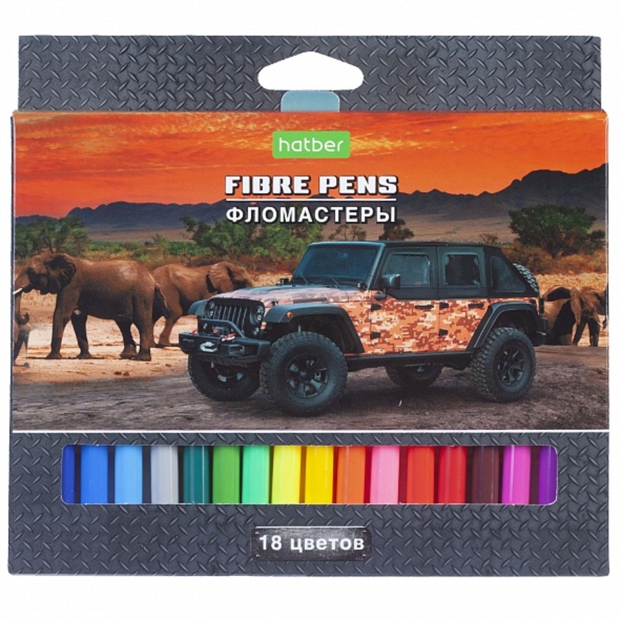 

Фломастеры 18цв круглые смываемые конусовид. вент.колпачок карт.уп. Jeeping HATBER FP_071103