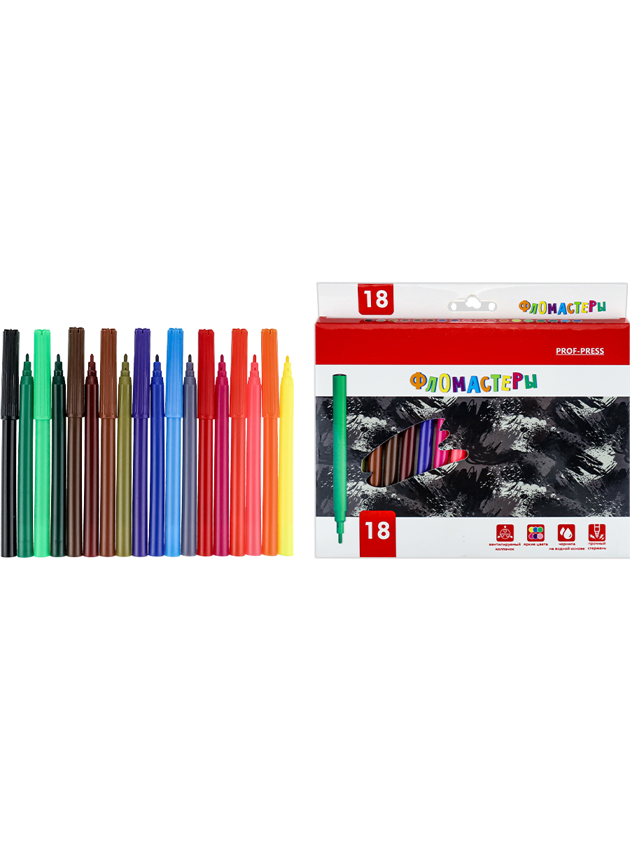 

Фломастеры 18цв круглые конусовид. вент.колпачок карт.уп. Милитари PROF-PRESS ФВ-2570