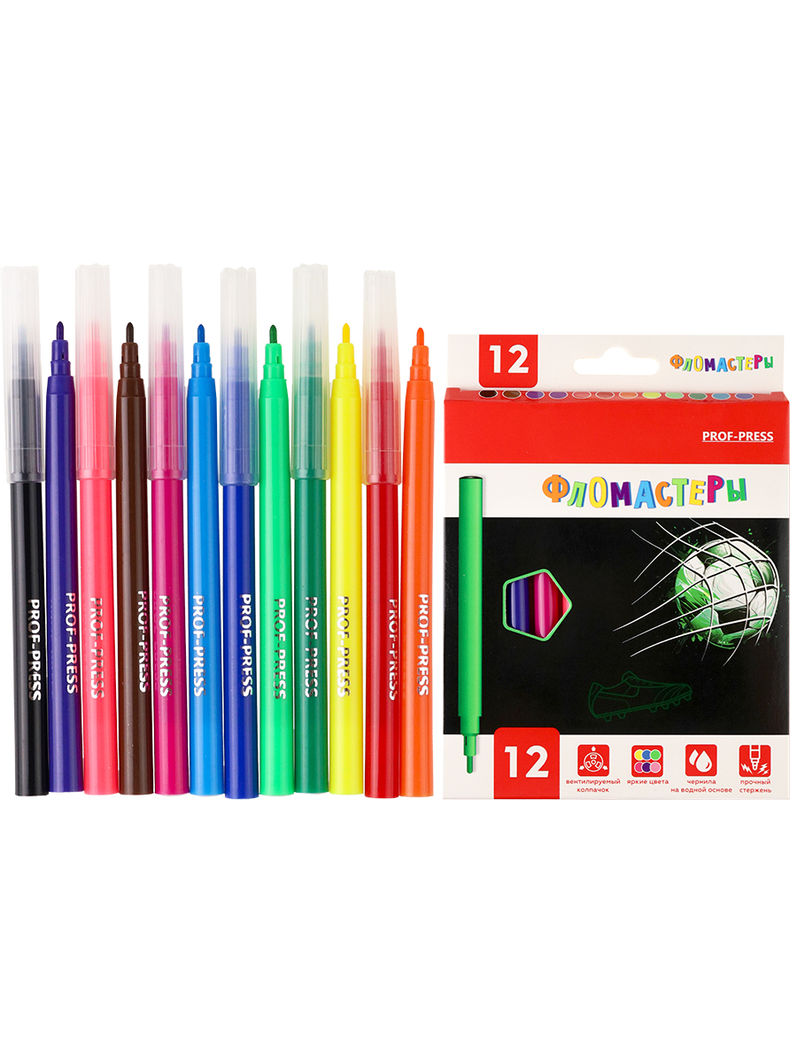 Фломастеры 12цв круглые конусовид вентколпачок картуп Мяч на черном PROF-PRESS ФЛ-4894 77₽